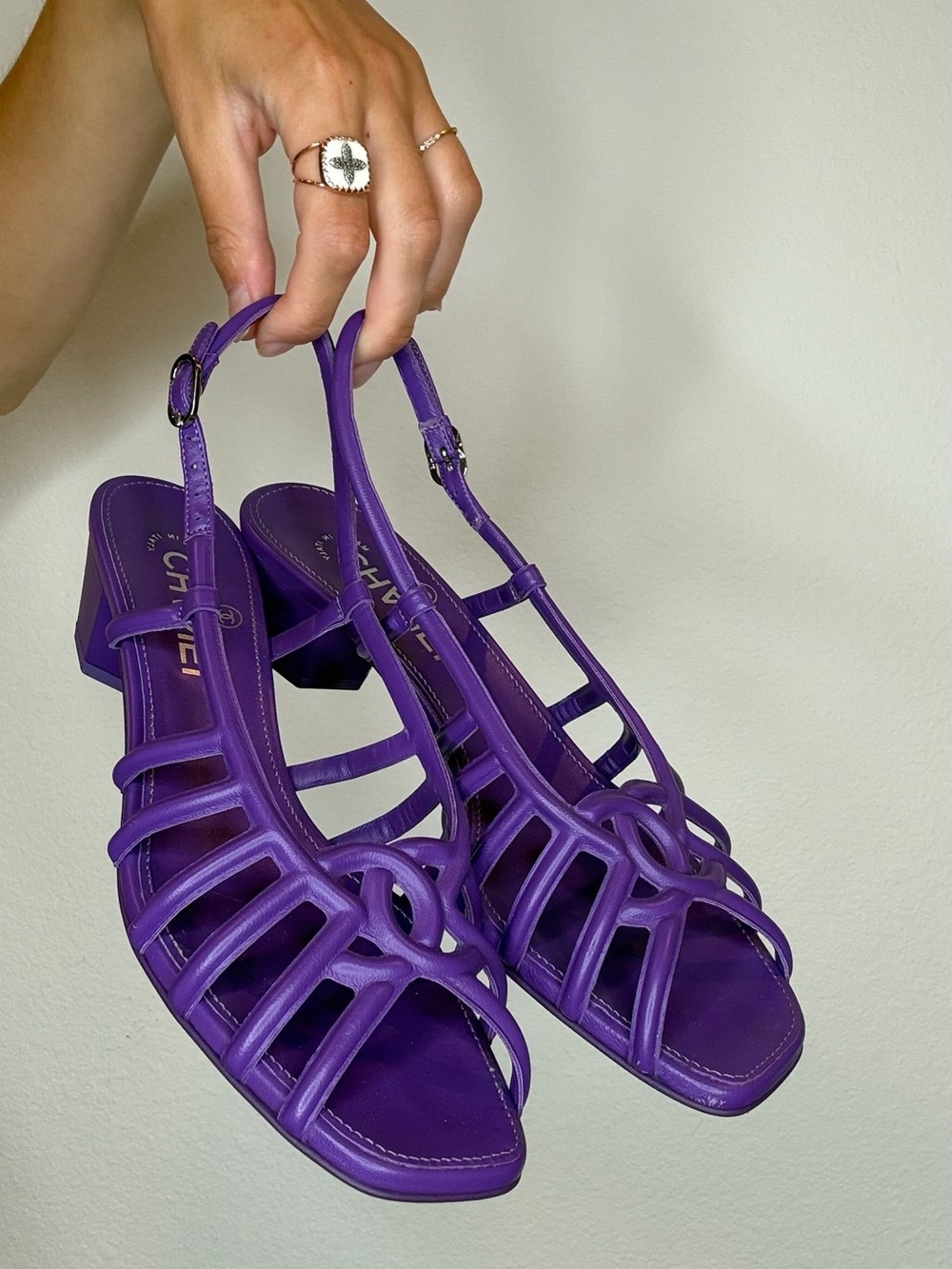 Chanel Strappy Block Heel Sandals for Women
